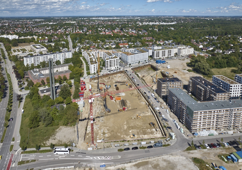 03.09.2025 - Luftbilder der DEMOS-Baustelle Alexiqauartier und BayernHeim in Neuperlach